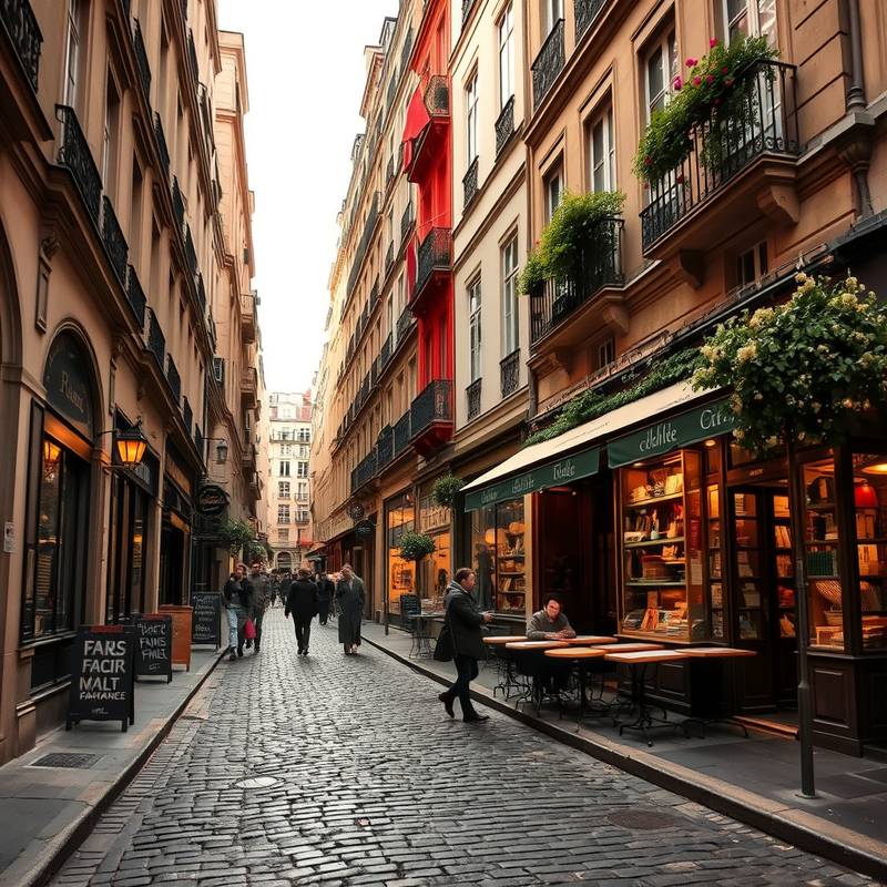 Description détaillée du lieu de tournage: Une rue pavée typique du quartier latin, avec des cafés animés et des librairies anciennes. Convient parfaitement aux films romantiques et aux drames.