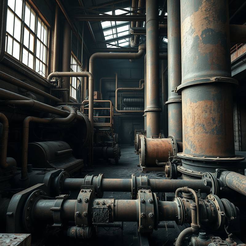 Description détaillée du lieu de tournage: Une usine désaffectée avec des machines rouillées, des tuyaux et une ambiance post-apocalyptique. Idéale pour les films de science-fiction et les clips musicaux industriels.